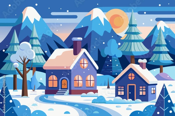 Fototapeta winter landscape with houses and trees