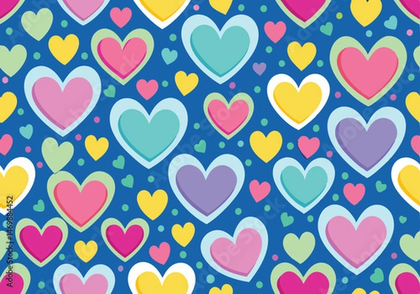 Fototapeta Colorful Heart Pattern Seamless Love Design, Romantic Background.