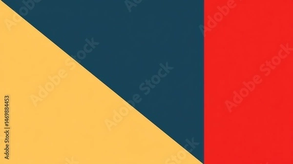 Fototapeta Geometric color blocks in deep blue, yellow, and red with high contrast, minimalist design for backgrounds and logos.