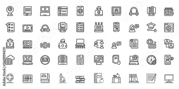 Fototapeta Digital learning icons outline symbols