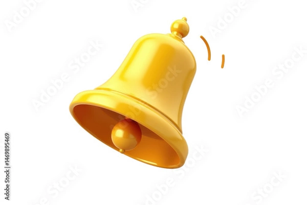 Obraz 3D Render of a Yellow Bell with Sound Waves on Transparent Background