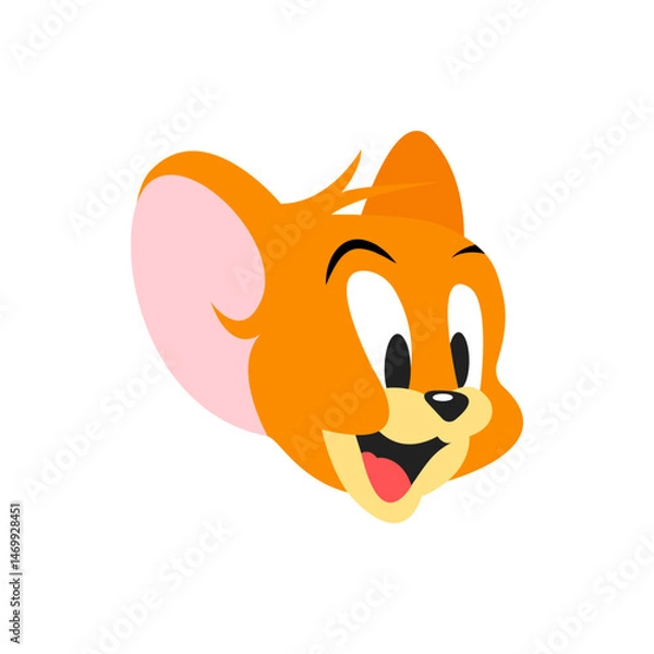 Obraz Illustration of jerry the mouse head with a happy expression and big ears on a white background