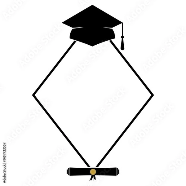 Fototapeta Graduation border template isolated on white. Rhombus frame with graduation cap and diploma. Vector template. Perfect for banner, card, poster, flyer, invitation, etc.