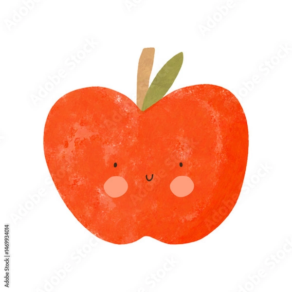 Fototapeta Cheerful Hand Drawn Red Apple On A White Background. Vector Illustation Of Childish Drawing-like Smiling Apple. Nursery Art With Kawaii Style Happy Fruit. Kids Room Decoration With Funny Fruit. 