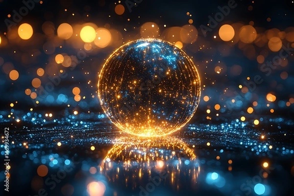 Fototapeta Dynamic sphere of light on a reflective surface.