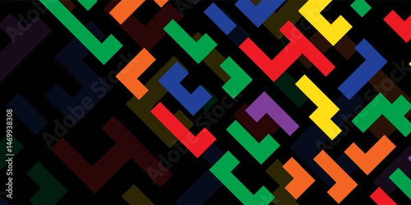 Fototapeta Bright colorful multicolored curved bold lines isolated on black background. Labyrinth. Cute colorful striped seamless pattern. Vector simple flat graphic illustration. Texture.