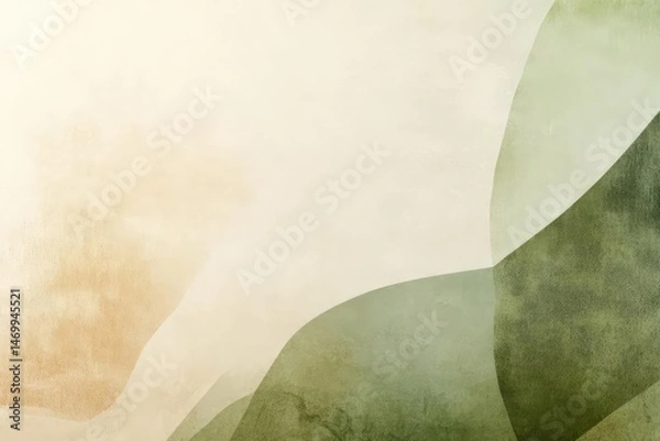 Fototapeta Abstract shapes in earth tones. Light beige and shades of green create soft, overlapping forms and a textured surface.