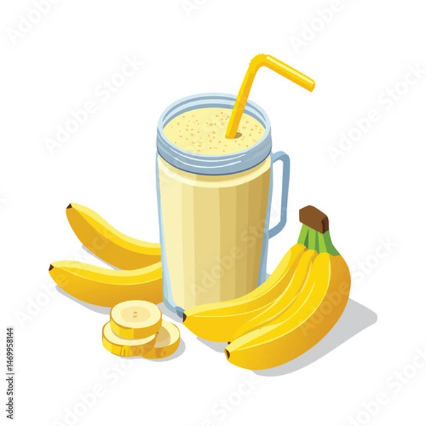 Fototapeta Banana Smoothie Vector Illustration with Flat Design, Clean Line Art, and Modern Minimalist AestheticArt.