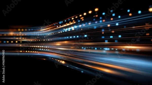 Fototapeta Abstract light trails with vibrant colors creating a sense of motion and speed against a dark background.