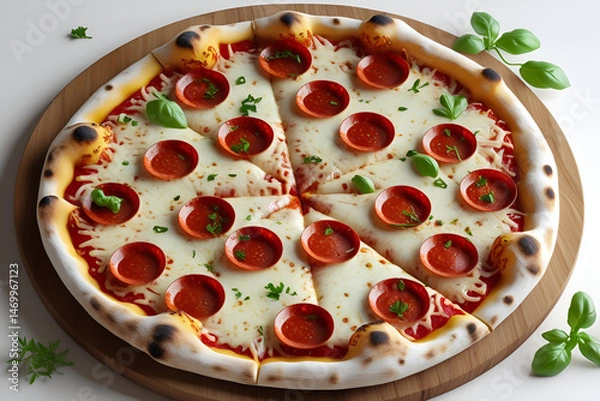 Fototapeta pizza with salami and tomatoes