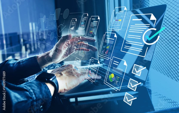 Fototapeta Electronic documents with automation management system.digital transformation concepts.not ai generated