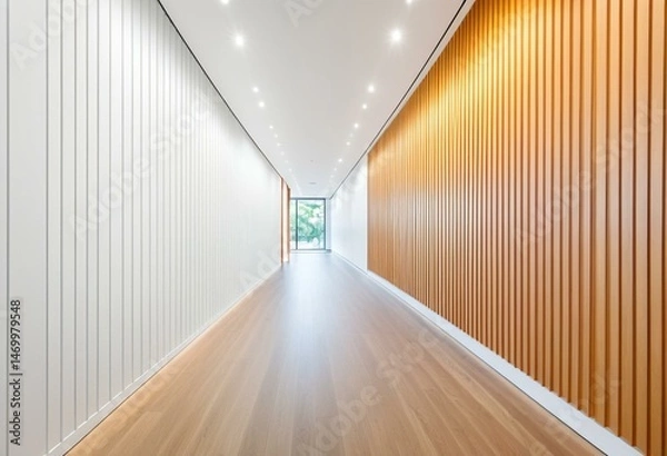 Obraz A long hallway with wooden slats on the walls.