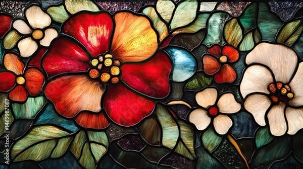 Obraz Colorful stained glass floral pattern art illustration with seamless texture