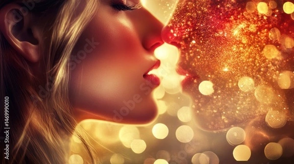 Obraz Golden Hour Kiss: A Surreal Portrait of Love and Passion
