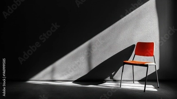 Obraz Solitary Chair in Sunlit Room: A Study in Light and Shadow