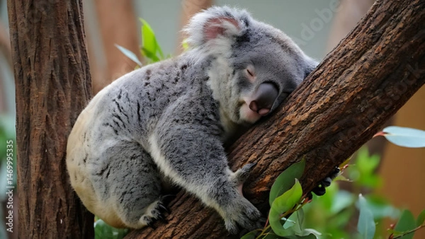 Obraz Adorable Koala Bear Relaxing on a Tree Branch in a Lush Forest
