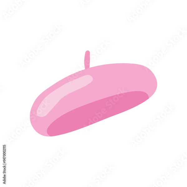 Obraz Simple flat illustration of pink beret  hat on white background.