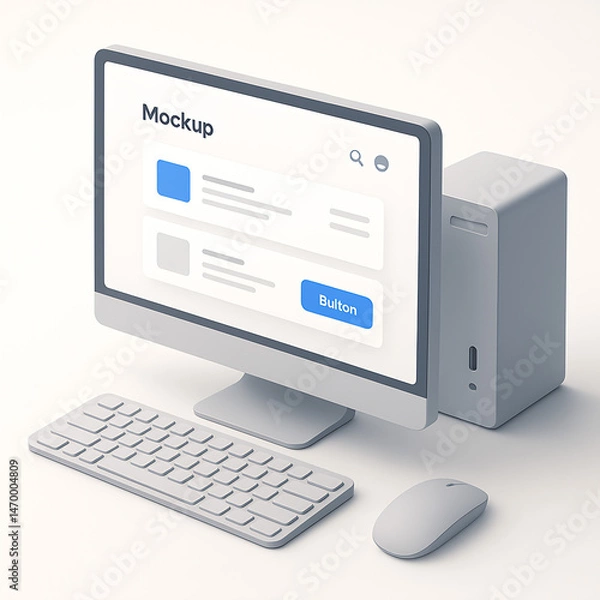 Fototapeta computer monitor with mouse 3d isometric style illustration