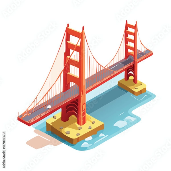 Fototapeta Golden Gate Bridge, San Francisco, USA Vector Illustration with Flat Design, Clean Line Art, and Modern Minimalist AestheticArt.