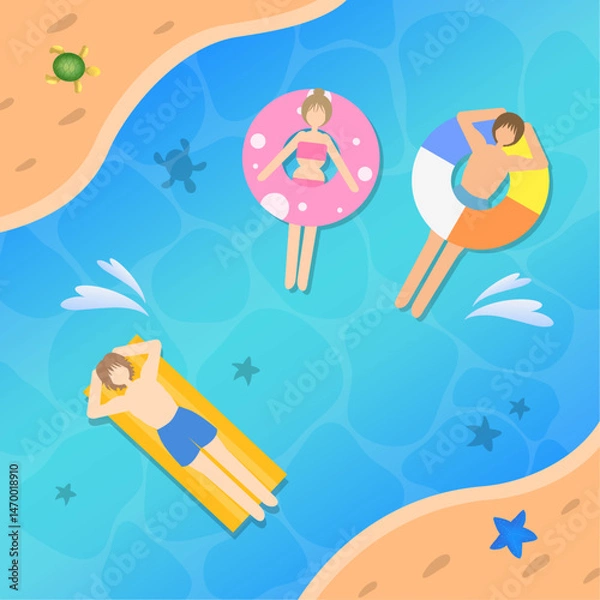 Fototapeta 바다에서 물놀이하는 사람들 풍경 a scene of people playing in the water in the sea