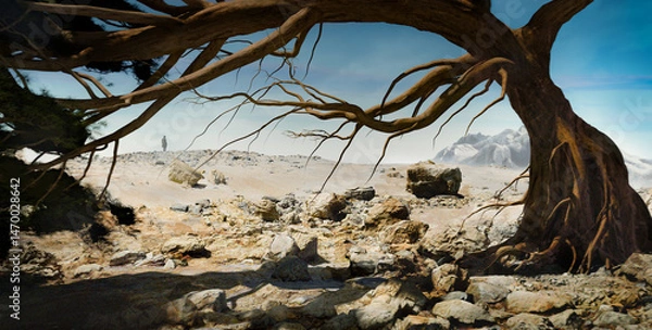 Fototapeta Man standing in nature and exploring freedom