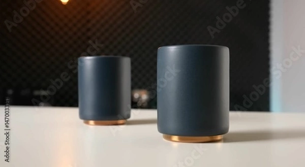 Fototapeta two coffee cups/mugs on a table