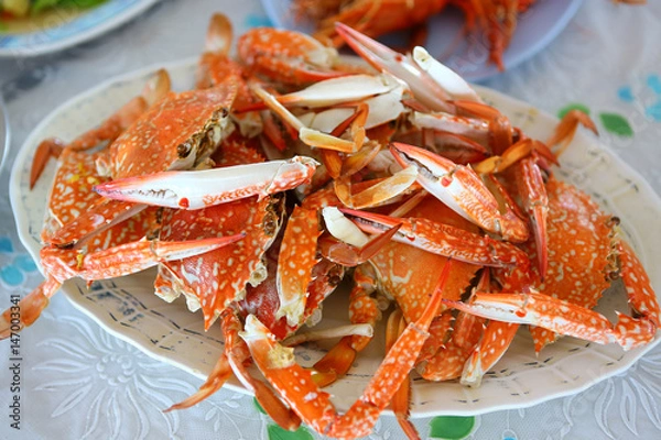 Obraz Dish with cooked crabs