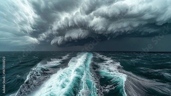 Obraz Storm over the dark ocean, waves breaking on the coast