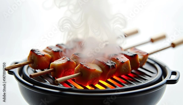 Obraz タイトル：「白い焼き鳥：グリルで焼く日本の串焼き」