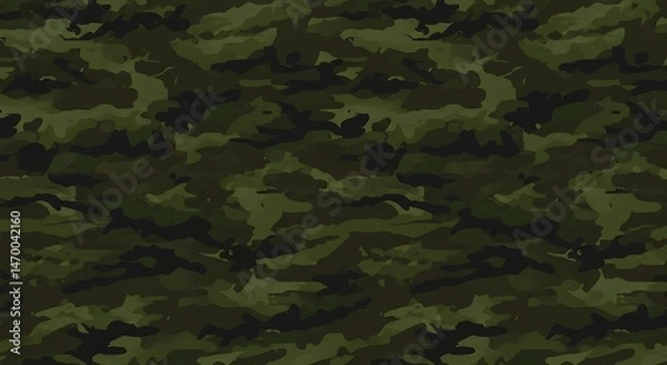 Fototapeta Seamless woodland camouflage pattern in green and dark color background