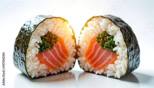 Obraz タイトル：「白地におにぎり：具材入りの日本のおにぎり」