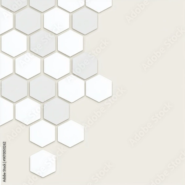 Fototapeta Minimal 3d white and gray honeycomb design with soft depth, on beige background. For tech, futuristic background, presentation, UI, infographic, web, app.