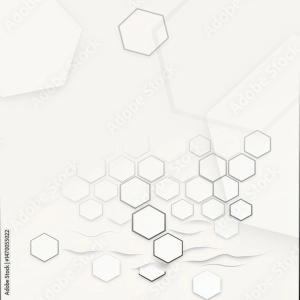 Fototapeta Abstract honeycomb with soft waves and transparent overlays, light background. For medical, tech, futuristic UI background, presentation, scientific visualization template, UI, web, app.