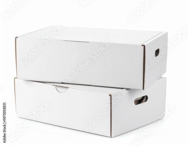 Fototapeta Two elegant white boxes with sturdy brown handles, positioned side by side, showcasing a minimalist design perfect for storage or gifting.