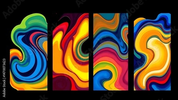 Fototapeta Set of 4 abstract modern graphic liquid elements. Dynamical waves vivid colors fluid forms. Isolated banners with flowing liquid shapes. Template for the design of a logo, flyer or presentation.