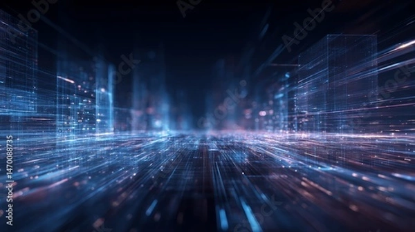 Fototapeta Digital Transformation Concept with Futuristic Data Flow and Smart Technology Visualization