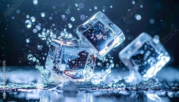 Fototapeta ice cubes in water
