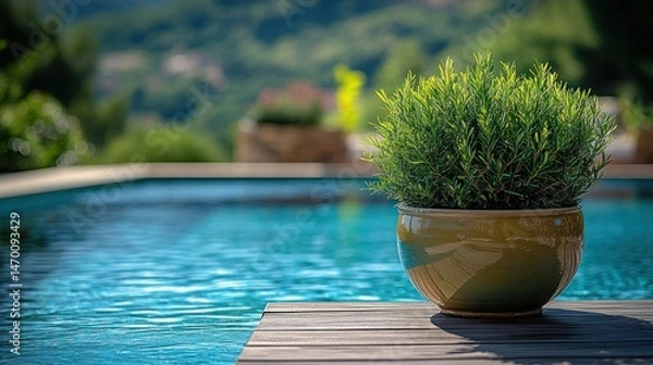Obraz Poolside greenery in a terracotta pot