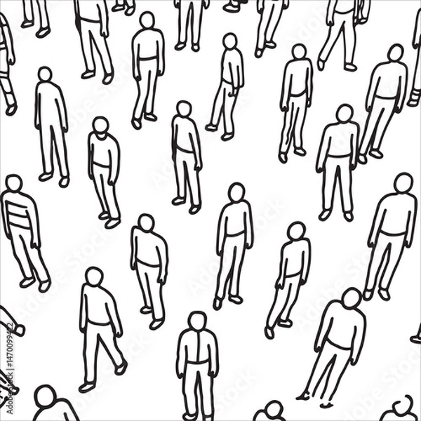 Fototapeta A repeating patternvector  of simple line drawings of people.
