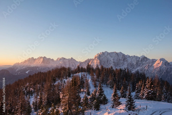 Obraz Mountain Sunrise View From Hochsteinhütte 2.023m With View To Lienz Dolomites In Winter