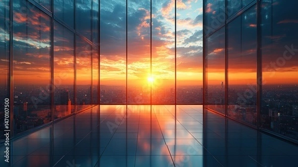 Obraz Empty high-rise office at sunset