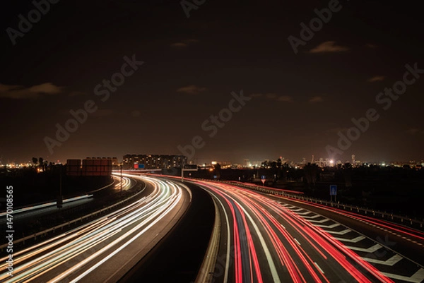 Fototapeta Long exposure photograph of car light trails