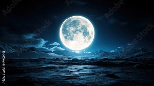Fototapeta An enchanting full moon dominates the starry sky, creating a breathtaking view that blends natural beauty with the mystery of the cosmos, inviting contemplation and wonder.