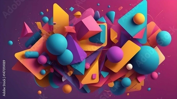 Obraz Abstract 3D geometric shapes pile in dynamic vibrant colorful composition with subtle gradients suitable for presentation and website header background
