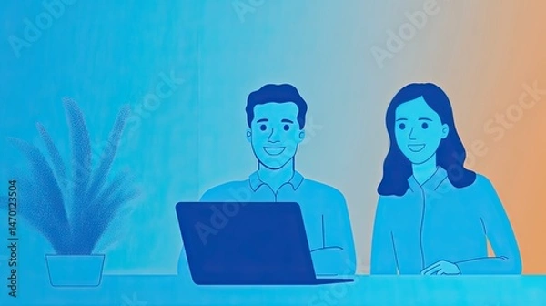 Fototapeta A diverse group of four young professionals, smiling and engaged, gather around a large table in a bright, modern office.