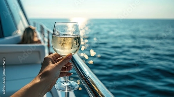 Fototapeta A young woman with voluminous curly hair joyfully laughs while raising her hands, wearing a white t-shirt paired with a checkered, orange and yellow dungaree.