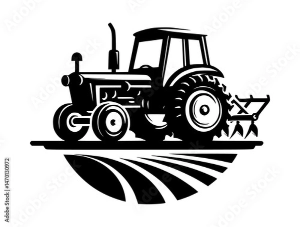 Obraz farm tractor plow icon logo black color vector white background