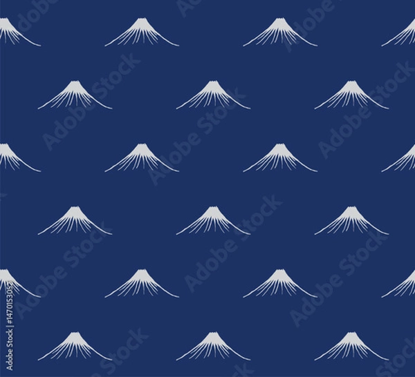Fototapeta Hand drawn ink bush line volcano mountain seamless pattern, Japanese and ethnic wood carving, engraving texture background, simple graphic for textile, carpet, wrapping paper