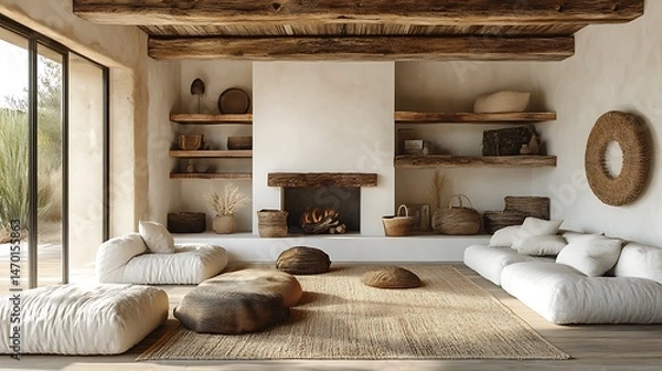 Obraz Rustic firelit room with nature tones high resolution images