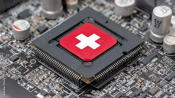 Obraz Swiss Cross Chip Tech Repair  Security Concept.